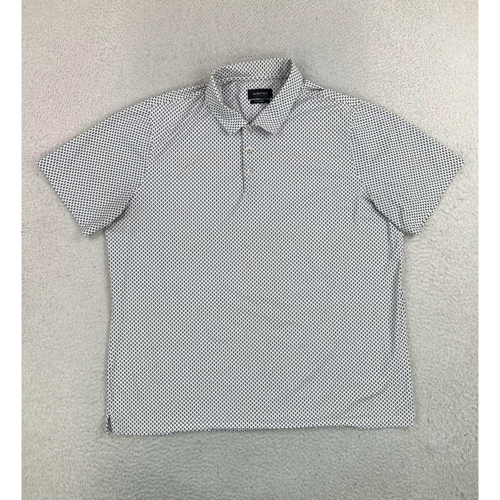 Bugatchi 8 Way Stretch Polo Shirt Mens 2XL Gray Geometric OoohCotton Tech S/S